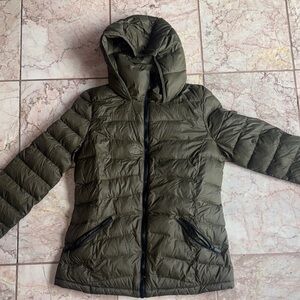 DKNY Khaki Hooded Puffer Jacket